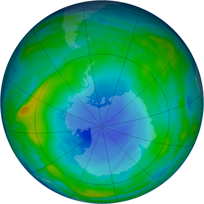 Antarctic ozone map for 05 July 2013